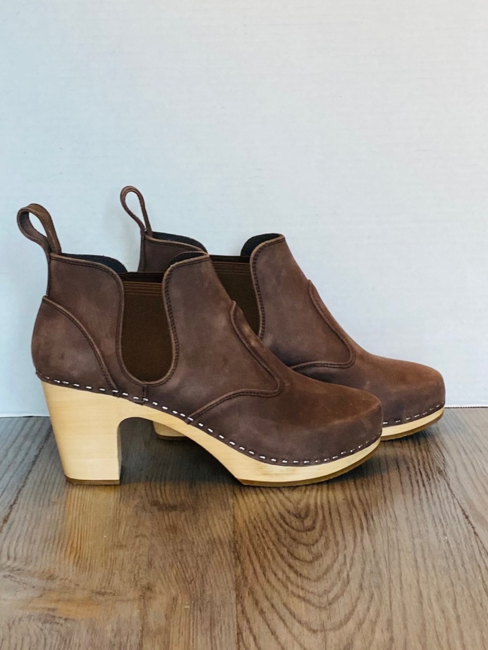 Swedish Hasbeens, Womens Brown Leather Clog Ankle Boots, 41.